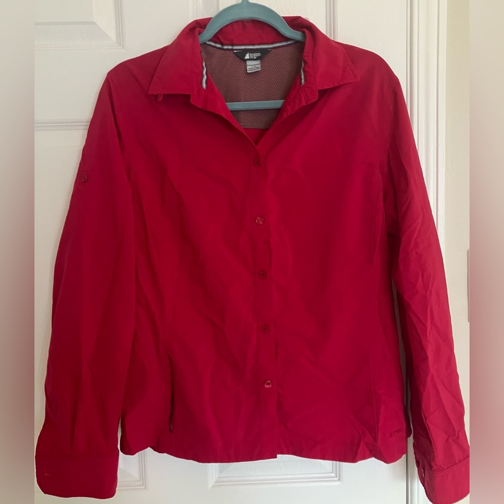 MEC ventilated pink button up hiking long sleeve